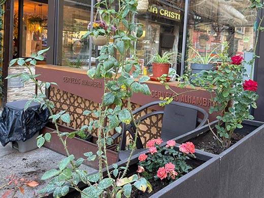 jardineras en la terraza, café en Brihuega Segovia